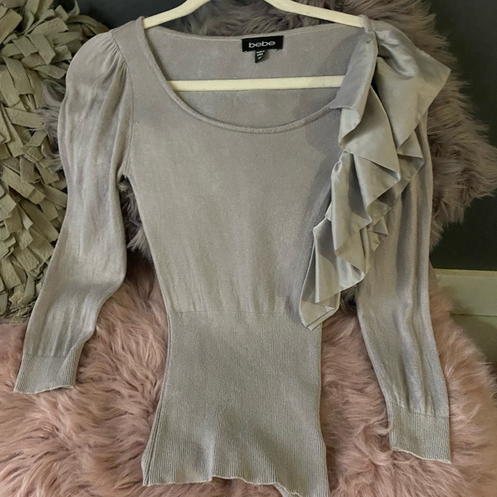 Bebe Silver Ruffled Blouse